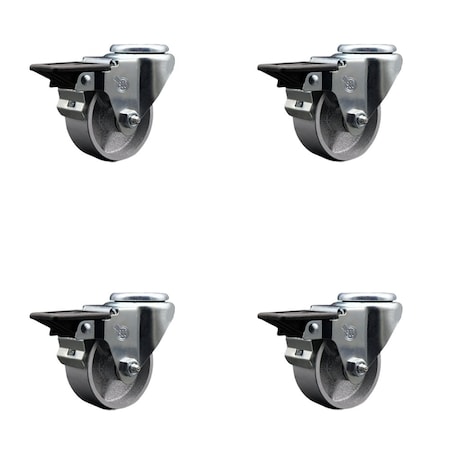 Service Caster 3'' Semi Steel Wheel Swivel Bolt Hole Caster Set with Posi Lock Brakes, 4PK SCC-BH20S315-SSR-PLB-4